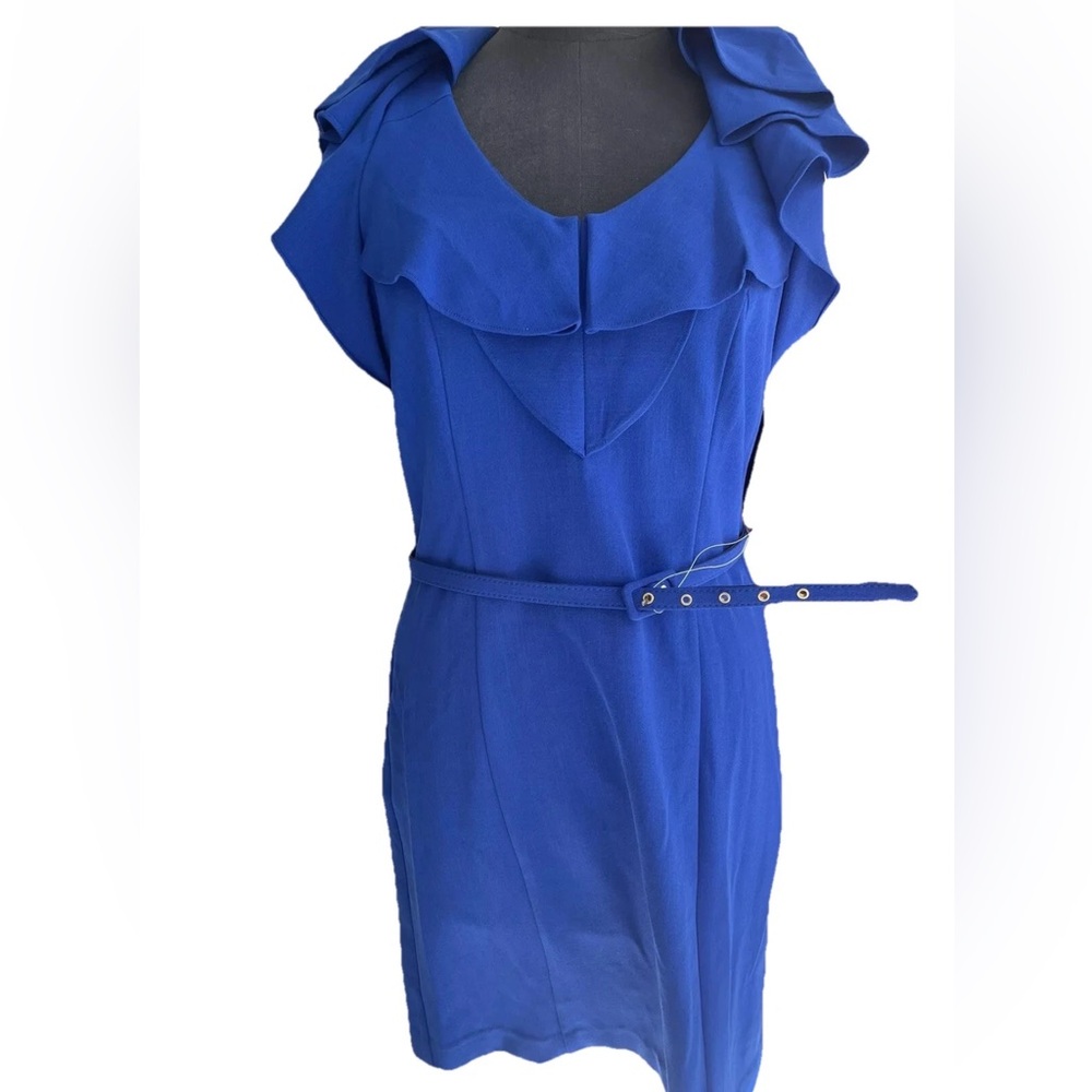 🆕Sharagano Size 6 NWT sleeveless dress-belted-ladies-spring-side‎ zip deep blue